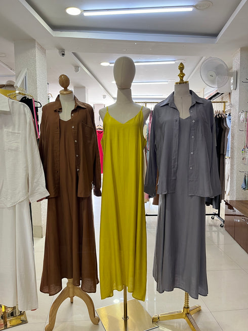 Summer Collar Down Oversize Shirt With Long Maxi Dress Sets